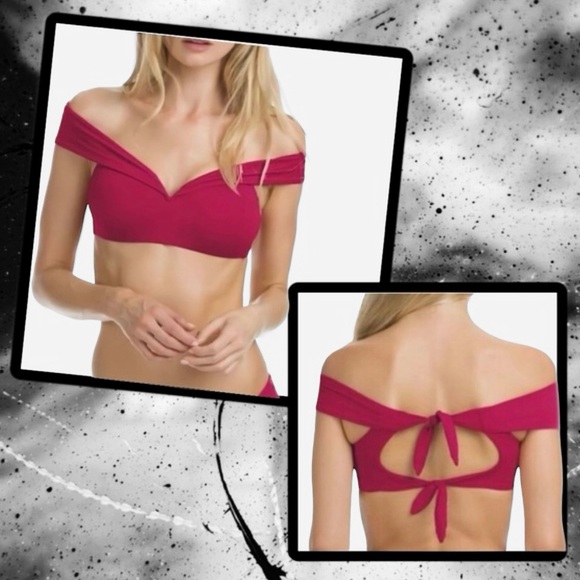 Becca Socialite Off Shoulder Bikini Top in Raspberry - Picture 1 of 6